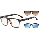 Emporio Armani Mens EA4115 Rectangular Eyewear Frames With Two Interchangeable Sun Clip-ons