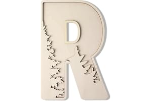LONGAN CRAFT Woodland Layered Wooden Letters 12 Inch, Boho Large Wooden Name Signs for Nursery Big Paintable Wooden Letter R Cutout Wood Forest Letters Alphabet for Wall Decor Baby Name Kids Room Wall Art