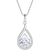 Vinoya Teardrop Birthstone Necklace for Women 925 Sterling Silver White/Yellow Gold Plated Cubic Zirconia Pendant Necklace Jewelry for Her