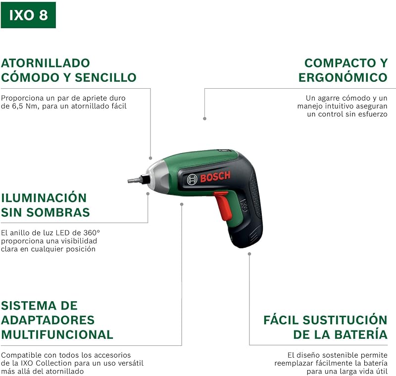 Chave de fendas sem fios IXO8 (incluindo adaptador angular, conjunto de 10 bits e bateria, em caixa de cartão)