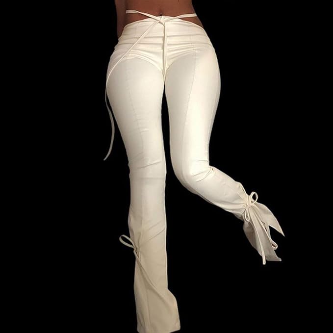white tight flared trousers