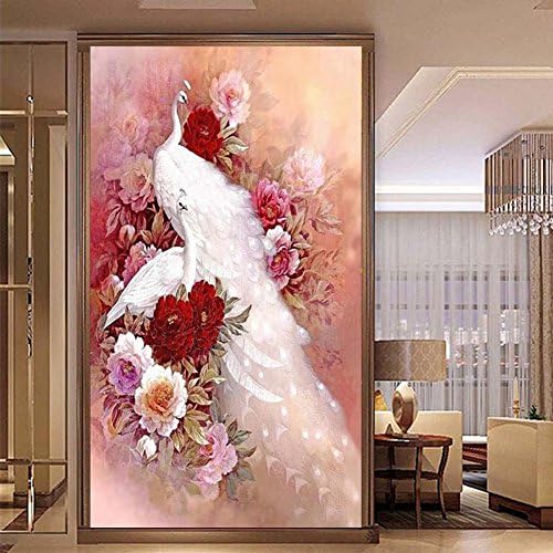Diamond Painting DIY 5D Round Crystal Mosaic Lily Flower Embroidery 3D Cross Stitch Decorative Needlework Handemade Stamped Kit (Peacock Flower 82 50 cm)