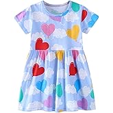 AMIYAN Toddler Girl Short Sleeve Dress Cotton Embroidery Applique Dresses Casual Cartoon Print Dresses for Girls 2-6 Years