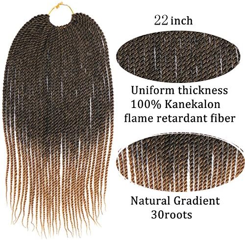 ALIBALLY Ombre Senegalese Twist Hair Crochet Braids Hairstyles Crochet Hair Extensions 22Inch 30Strands 90Gram/Pack (22inch 7pcs, ombre T27)