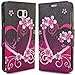 Note 5 Case, CoverON [Carryall Series] Flip Folio Card Slot Pouch LCD + Strap + Stand Wallet Case for Samsung Galaxy Note 5 - Purple Love Heart