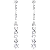 Silver Long Crystal Line Teardrop Earrings Rhinestone Statement Chain Dangle Earrings for Women Bridal Wedding Party