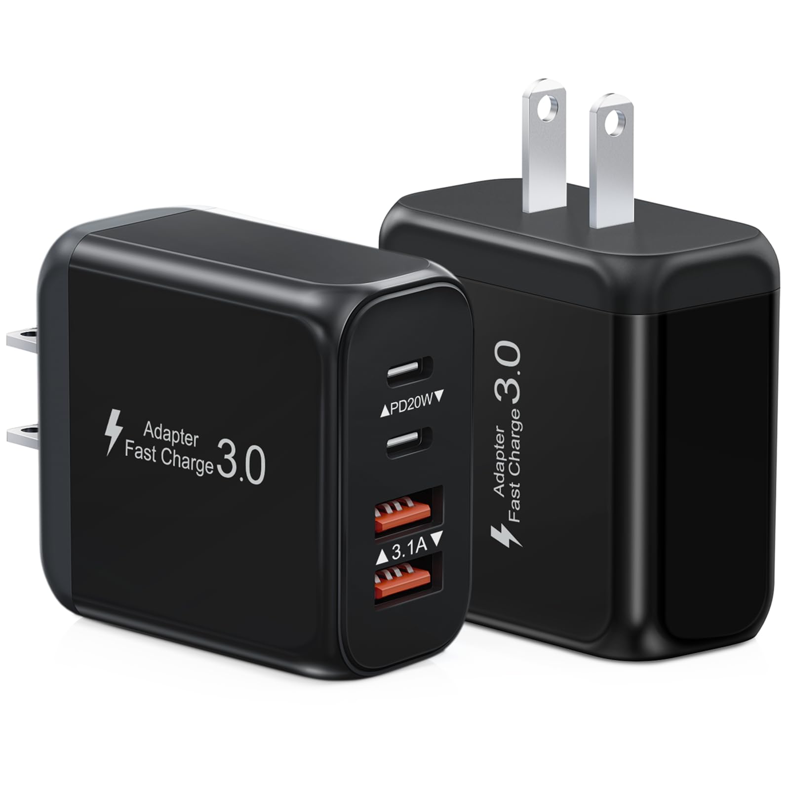 Photo 1 of 40W USB C Charger Block, 2 Pack 4-Ports Type C Fast Charging Cubes PD USBC Wall Plug+QC 3.0 USB A, Multiple USB C Charger for iPhone 16/15/14/13/12/11 Pro Max/XS, Samsung Galaxy, iPad, Tablet, Pixel