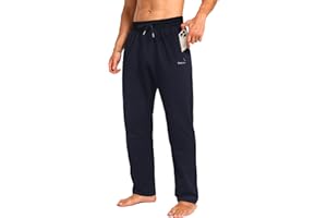 RANCOTO Men's Sweatpants Cotton Yoga Pants Casual Jersey Pants for Men Open Bottom Straight Leg with Zipper Pockets