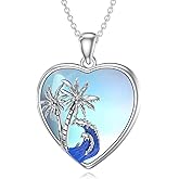 OUTANG Moonstone Palm Tree Necklace for Women 925 Sterling Silver Ocean Beach Pendant Necklaces Moonstone Beach Jewelry Gift for Her