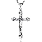 EUDORA 925 Sterling Silver St Benedict/St Michael/St Christopher/Archangel Raphael Gabriel Metatron/Virgin Mary/St Joseph/St Anthony Crucifix Pendant Bible Verse Prayer Necklace Jewelry for Men Women