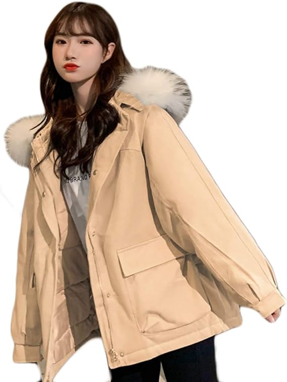 Amazon ファー付き ダウンジャケット レディース 女性 ダウンコート アウター 防寒 防風 軽量ダウンジャケット レディスファッション ブルゾン ダウンコート アウター ウルトラ 軽い ダウン 冬 上着 ジャンパー フード付き コート ジャケット 通販