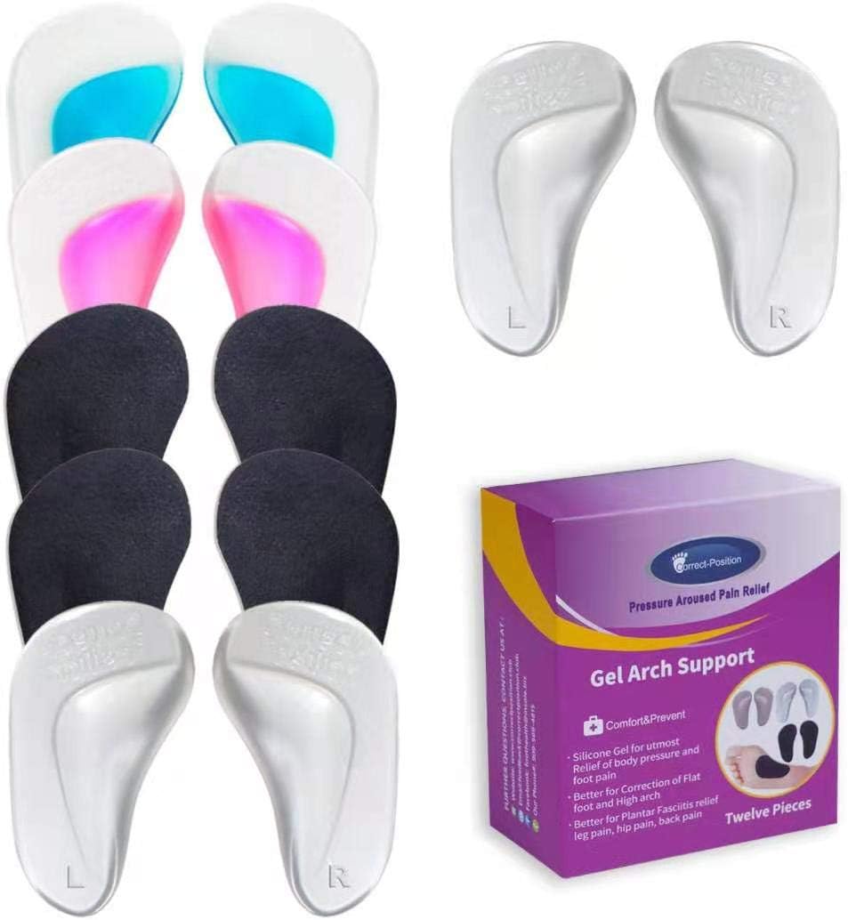 (12 Pieces) Arch Support Shoe Inserts for Flat Feet，Plantar Fasciitis，Relieve Pain for Women and Men，Thicken High Arch Support Insoles for Men and Women,Reusable Gel Arch Pads: Health & Personal Care