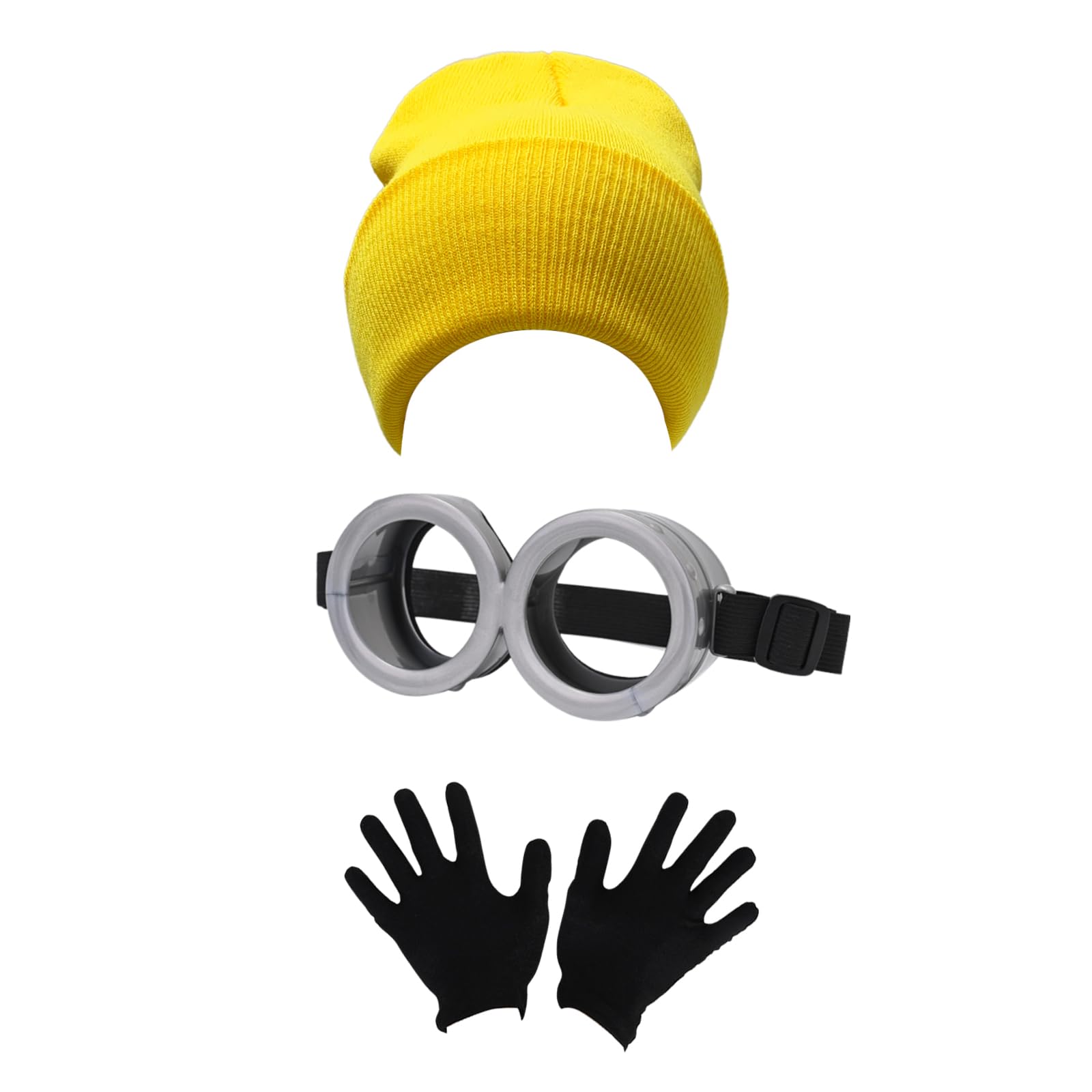 FVCENT Men's Costume Accessory 3 Pcs Halloween Costume Accessories Includes Vintage Steampunk Goggles Glasses Yellow Beanie Knit hats Black Gloves (yellow3)