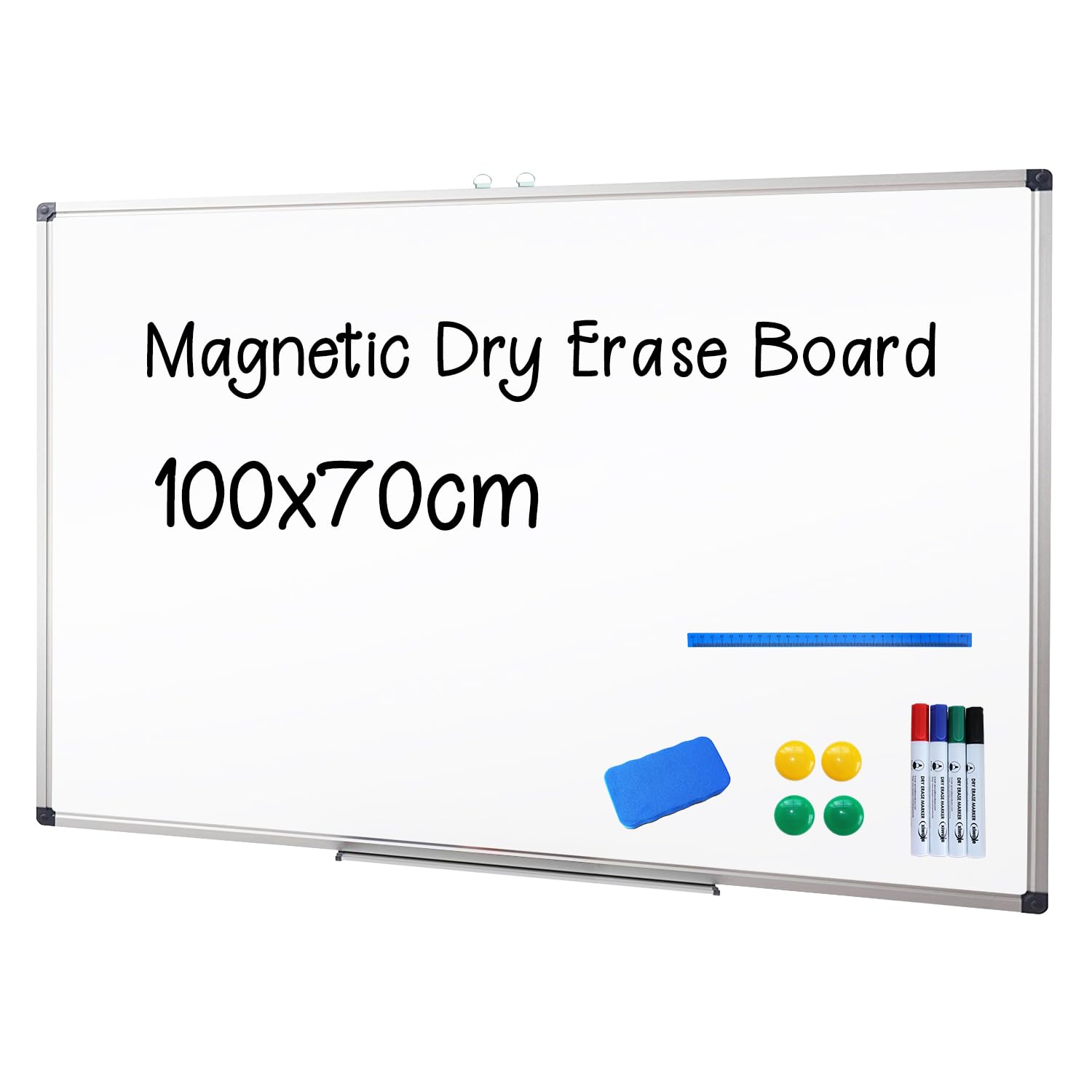 XIWODE Magnetic Dry Erase Board, Wall Mounted Whiteboard, 100 x 70cm, Lightweight White Board, Erase Board Silver Aluminium Framed with Lacquered Steel Surface