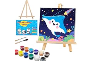 WEMEON Manta Ray Paint by Numbers Kit for Kids with Frame and Easel, Easy Paint by Numbers Kits for Kids Ages 4-6, Small Painting by Number for Birthday Gift, Painting Party(10X10inch)
