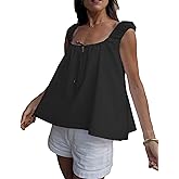 Dapoola Women Tie Front Tank Tops Summer Sleeveless Square Neck Babydoll Shirts Casual Flowy Pleated Ruffle Top