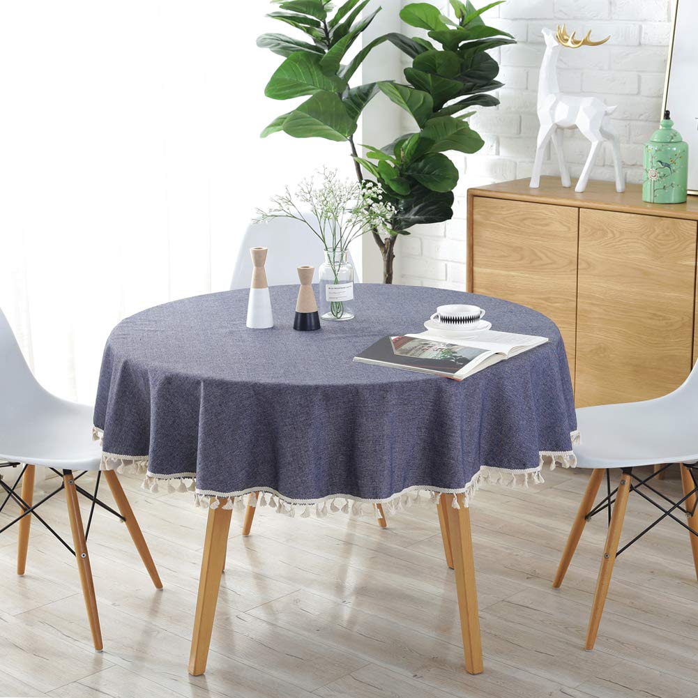 meioro Round Tablecloth Solid Color Tablecloths Tassel Table Cover Cotton Table Cover Multi-Purpose Indoor and Outdoor