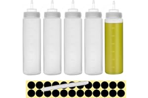 Chetexus 5 pack 22 Oz Plastic Squeeze Squirt ketchup bottle Condiment Bottles with Twist On Cap Lids and Discrete Measurement