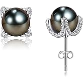 HXLWQYV ValentinesTahitian AAAAA Grade Black Pearl Stud Earrings for Women, 925 Sterling Silver Saltwater Pearl Jewelry, Anniversary Birthday Gifts for Her Wife Mom Daughter Friend Grandma