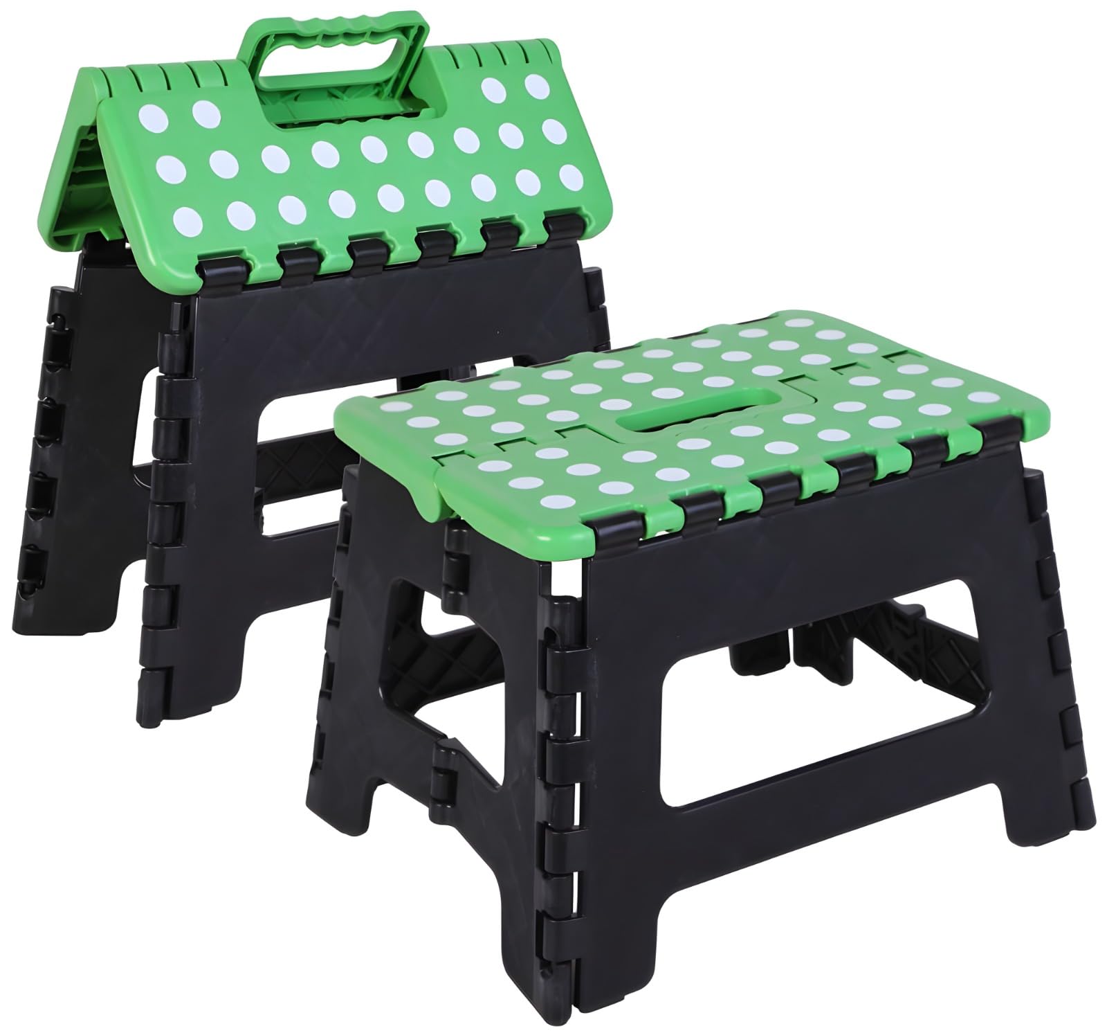 9 Inch Folding Step Stool for Adults and Kids - Non-Slip, Collapsible for Kitchen, Gardens, Bedrooms - Plastic Step Up Stool (Green and Black)