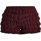 SOLY HUX Women's Ruffle Shorts Plaid Y2k Lace Bloomers Elastic Waist Frill Bottoms Gingham Micro Boyshorts