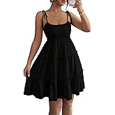 MakeMeChic Women's Summer Mini Dress Spaghetti Strap Sundress Boho Beach Wedding Guest Dresses