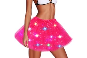 Jewemia Light Up Tutu for Women LED Tutu Skirts Glow Stars 3 Layered Tutu Glitter Tutu Skirt for Girls Rave Outfits for Women