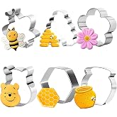 Kukifun Bee Cookie Cutters Set, 6PCS Stainless Steel Honey Bear Molds | Beehive &amp; Honey Jar Cookie Cutters Ideal for Cartoon Bear Party Baking Muffins Sandwiches Cake Fondant Birthday Decoration