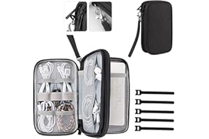 Fxkoolr Electronic Organizer Travel Cable Organizer Case 2 Layers Cord Case Bag for Keeping Tech Accessories Cables Cords Charger Power Bank Mouse Earphones (Double Layer, Medium, Black)