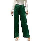 Rasutina Velvet Pants for Women Dressy Women Casual Wide Leg Pants Stretchy High Waisted Velour Palazzo Pants