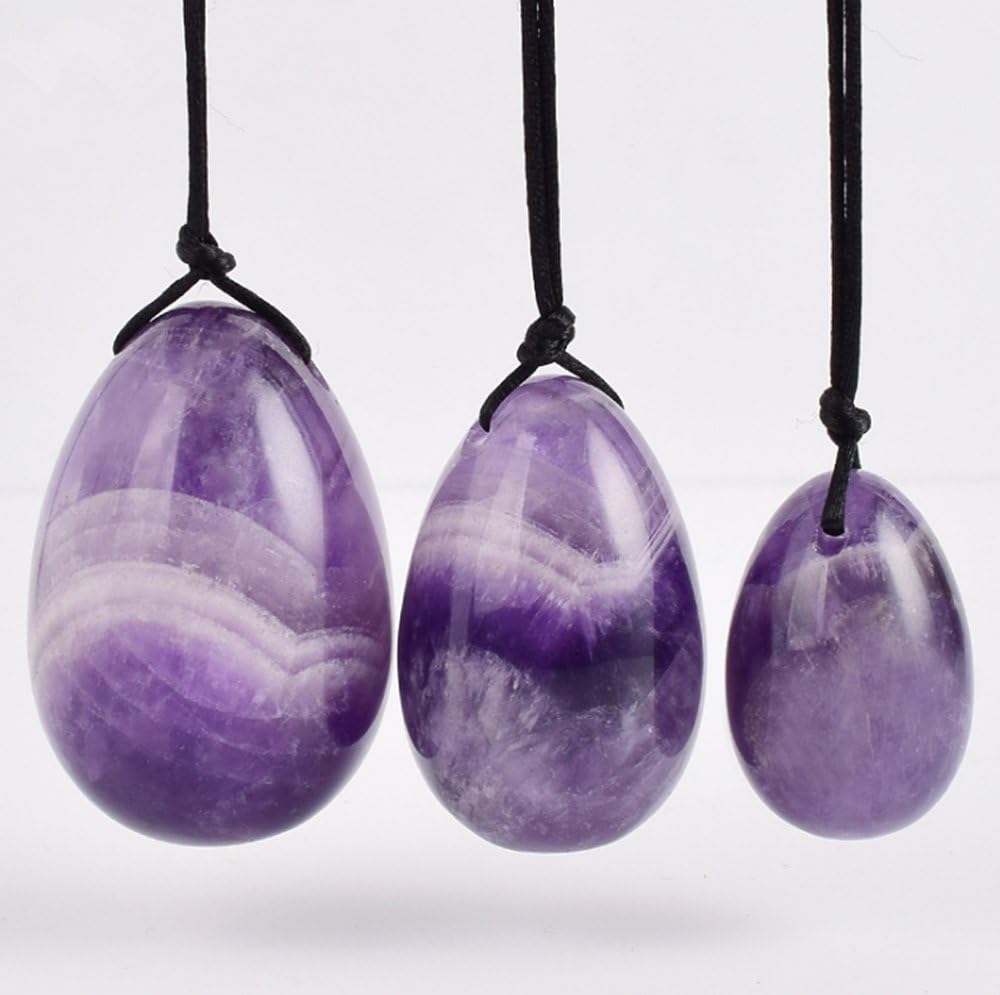 Natural Violet Amethyst Crystal Yoni Egg Set of 3 Jade Egg Massage Stones for Women Kegel Exercise Pelvic Floor Muscles Vaginal Exercise Hidden Gems (Violet Amethyst)