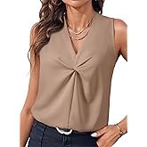 Dokotoo Womens Summer Tank Tops V Neck Casual Sleeveless Pleated Blouses Dressy Vest Shirts