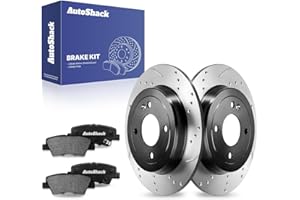 AutoShack Rear Solid Drilled & Slotted E-Coated Brake Rotors + Ceramic Pads 6-PC Brake Kit Replacement for 2012-2017 Hyundai 