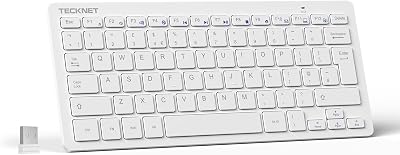 TECKNET 2.4G Wireless Keyboard Small Ultra Slim 14 Hotkeys White