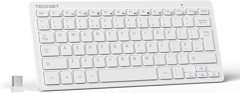 TECKNET 2.4G Wireless Keyboard Small Ultra Slim 14 Hotkeys White