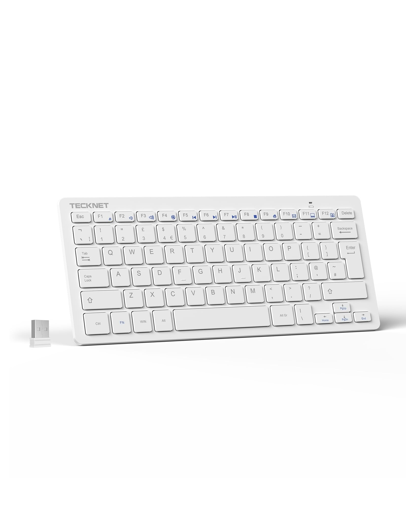 TECKNET 2.4G Wireless Keyboard, Small Keyboards with Media Hotkeys, Ultra Slim Compact Wireless Keyboard, 12-Month Battery Life, Compatible with PC, Desktop, Laptop, Smart TV - White