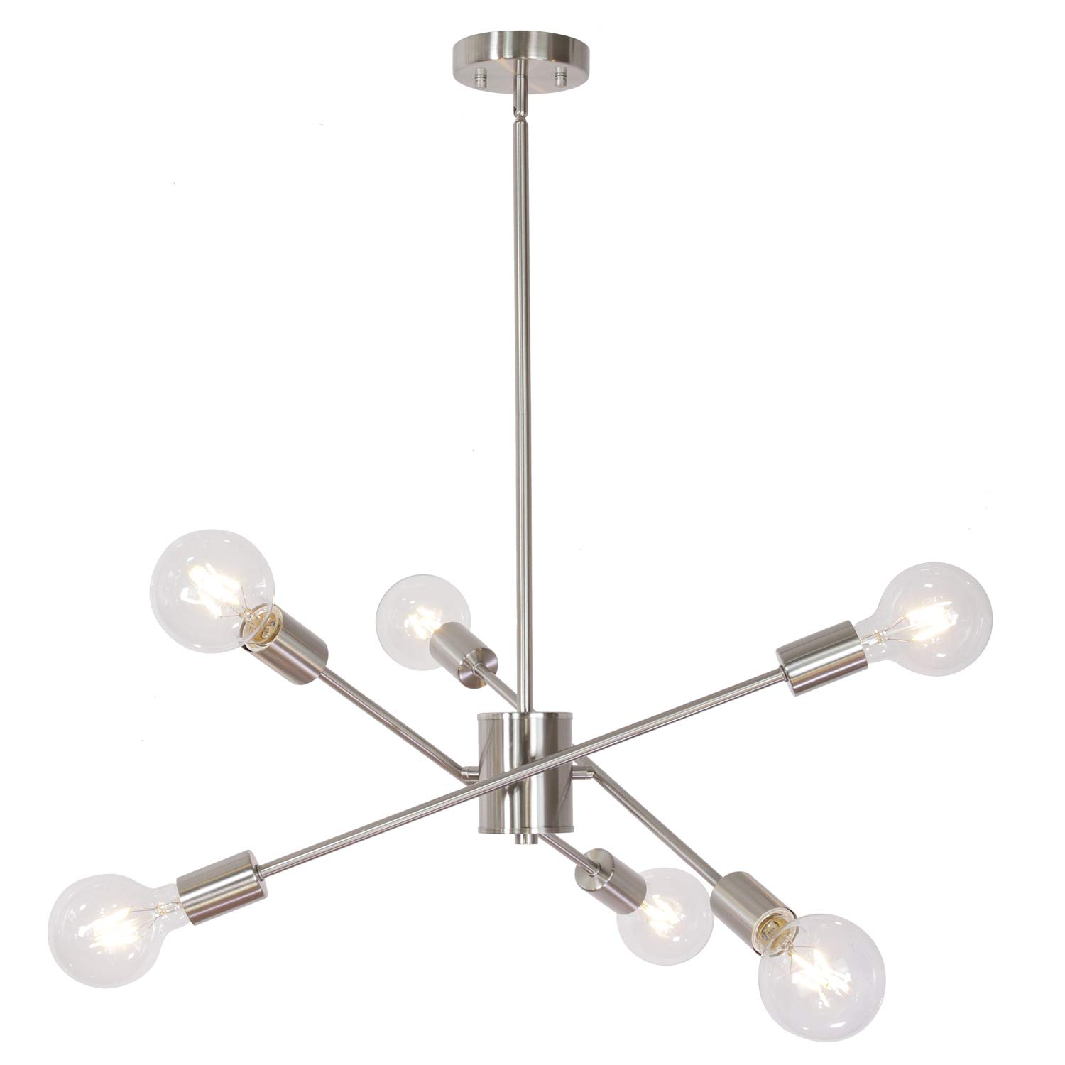 MELUCEE Modern Sputnik Chandelier Lighting Brushed Nickel 6 Lights, Industrial