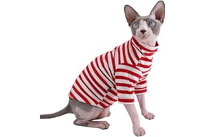KITIPCOO Sphynx Hairless Cat Red Stripe Breathable Summer Cotton T-Shirts Pet Clothes,Round Collar Vest Kitten Shirts Sleeveless, Cats & Small Dogs Apparel (XXL (11-13 lbs), Red Stripes)