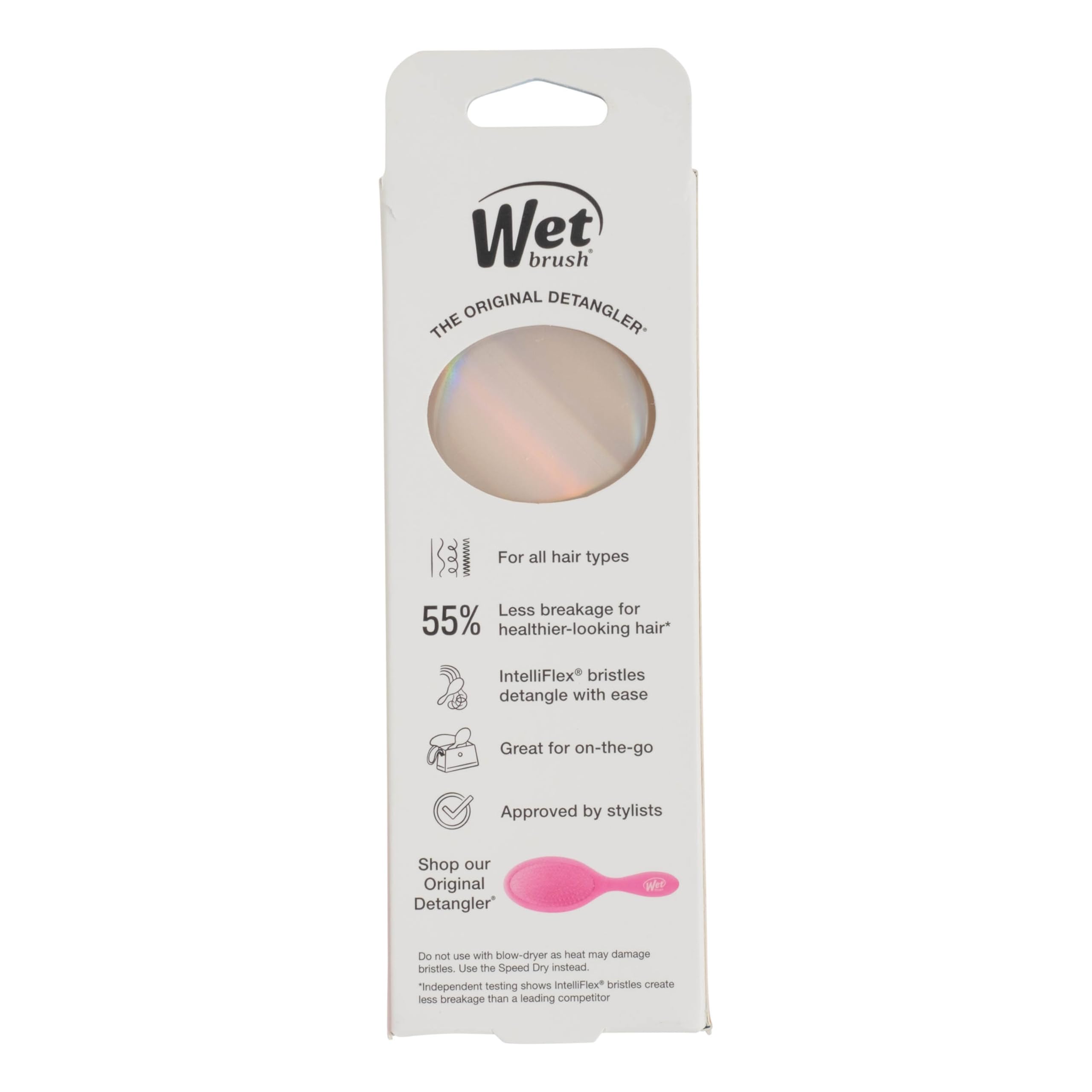 Wet Brush Mini Detangler Hair Brush, Cream (Iridescence Icon), Detangling Travel Hairbrush, Ultra-Soft IntelliFlex Bristles Glide Through Tangles with Ease, Pain-Free, All Hair Types, Limited Edition