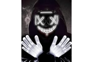 letosan Halloween Mask LED Light Up Purge Mask with LED Gloves, Scary Glow Mask Costume with El Wire for Men Women Kids Halloween Festival Cosplay Masquerade Parties Carnival