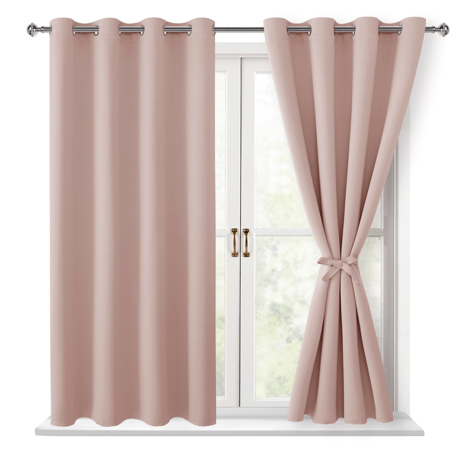 Photo 1 of Hiasan Blackout Curtains for Bedroom, 52 x 54 Inches Long - Thermal Insulated Light Blocking Window Curtains for Living Room, 2 Drape Panels Sewn with Tiebacks, Blush