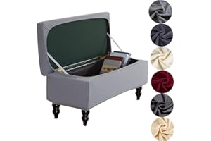 ANWUCHEN Ottoman Cover Rectangle, Stretch Storage Ottoman Cover-Jacquard Ottoman Covers Slipcover Rectangle-Removable Storage Bench Cover Folding Ottoman Covers with Elastic Bands Ties,Gray Large