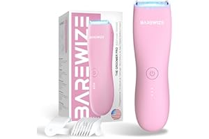 BAREWIZE Bikini Trimmer for Women, Pubic Hair Trimmer | Waterproof, USB-C Rechargeable, LED Light, Replaceable Blade | Electric Razors for Women, Electric Lady Shaver (Blush Pink)