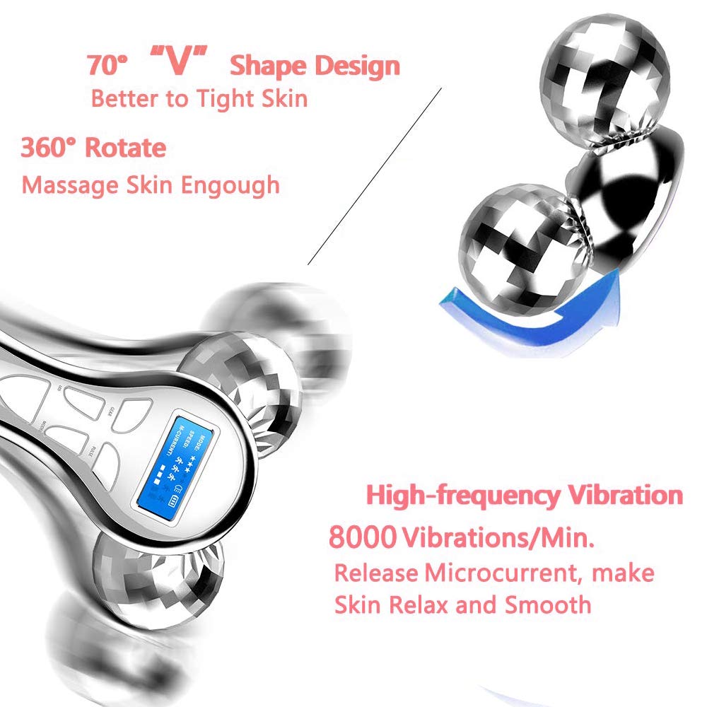 4D Microcurrent Facial Massager Roller, Electric Rechargeable Face Lift Beauty Roller Body Massage for Anti Aging Wrinkles, improve Facial Contour, Firm Body Skin: Beauty