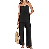ANRABESS 2 Piece Sets for Women Summer Casual Lounge Spaghetti Strap Top Wide Leg Pants Set Vacation Beach Travel Outfits