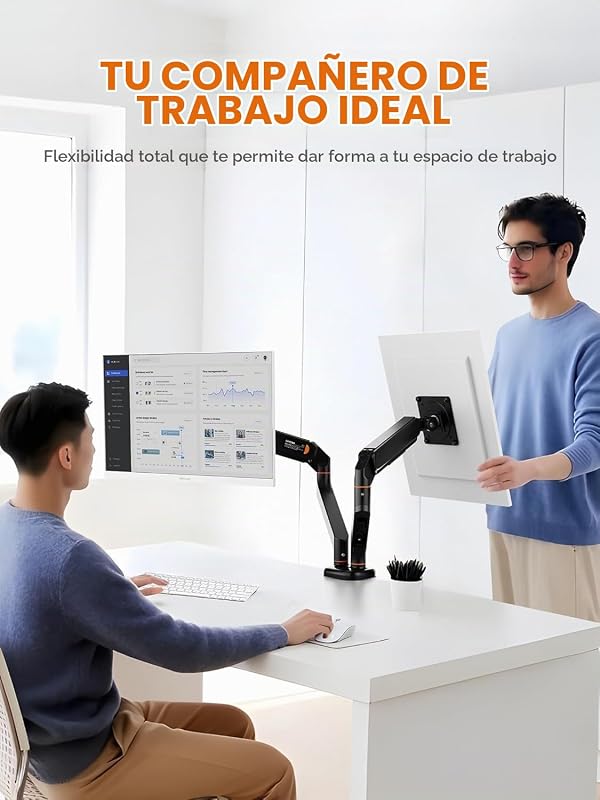 Soporte de Monitor Doble para Pantallas de 13"-27", Brazo de Gas Ajustable, Soporta 2 Monitores, Inclinación, Giro y Rotación con Base de Montaje C-Clamp y Grommet, VESA 75/100mm (MA001-2)