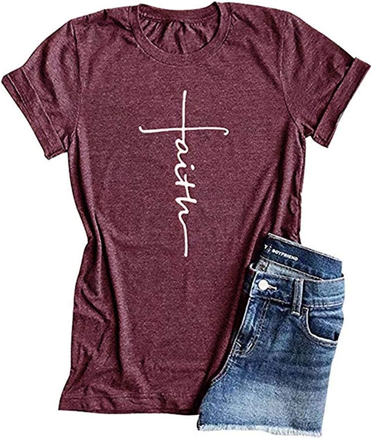 YEXIPO Womens Faith T Shirts Graphic Tees Short Sleeve Letter Print Summer Casual Tops