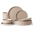 Famiware Milkyway Plates and Bowls Set, 12 Pieces Dinnerware Sets, Dishes Set for 4, Cinnamon Brown