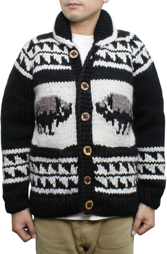 Amazon カナタ Kanata 19別注 カウチンニット Kv284 6ply Buffalo Cowichan Sweater Black White Grey セーター 通販