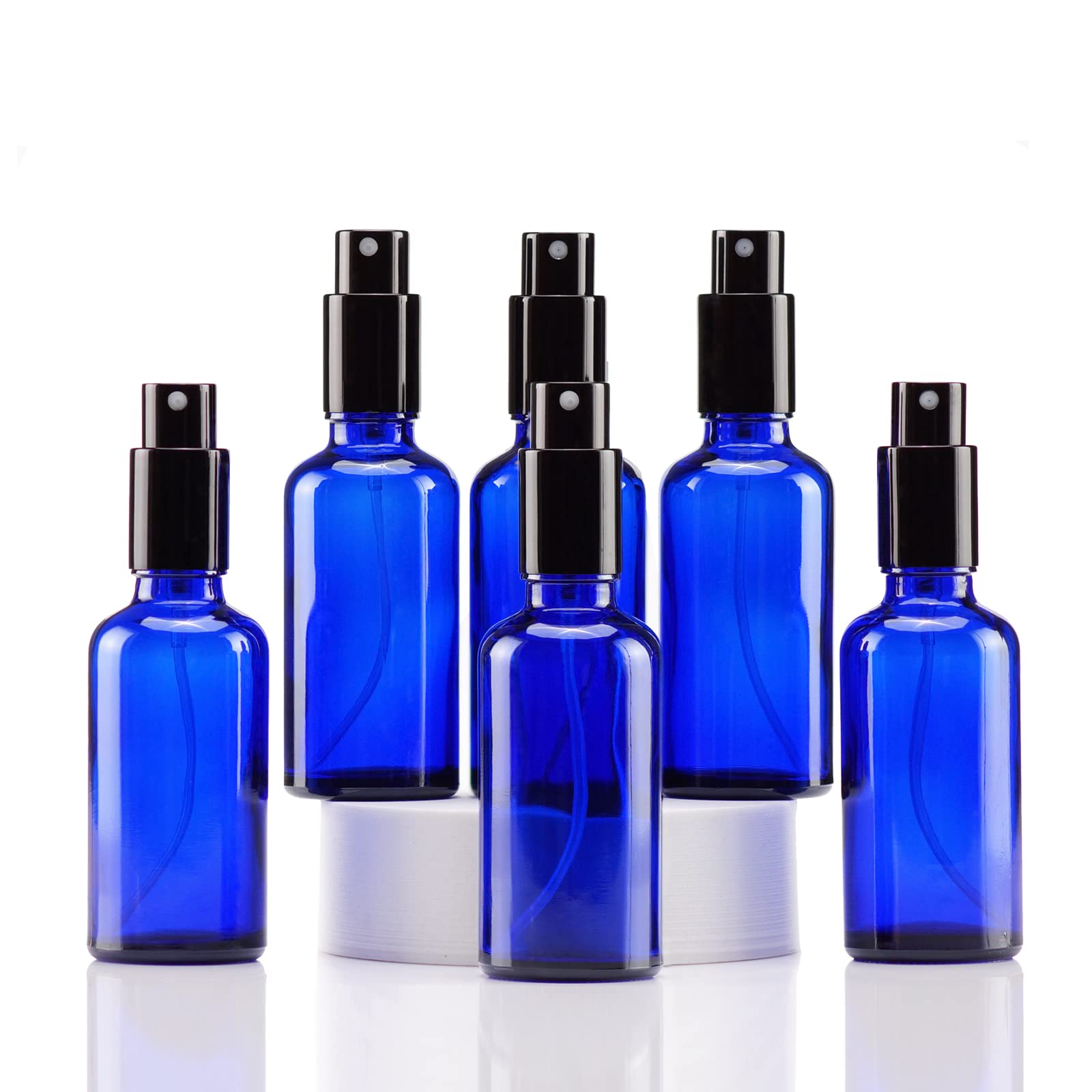 Yizhao 50ml Blue Glass Spray Bottle for Essential Oils, Small Empty Fine Mist Spray Bottle, for Cleaning, Aromatherapy, Cosmetic Sprays, Hair –6 Pcs